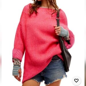 Free People NWT Charlotte Tunic Sweater In Blossom Glow Pink Medium $148